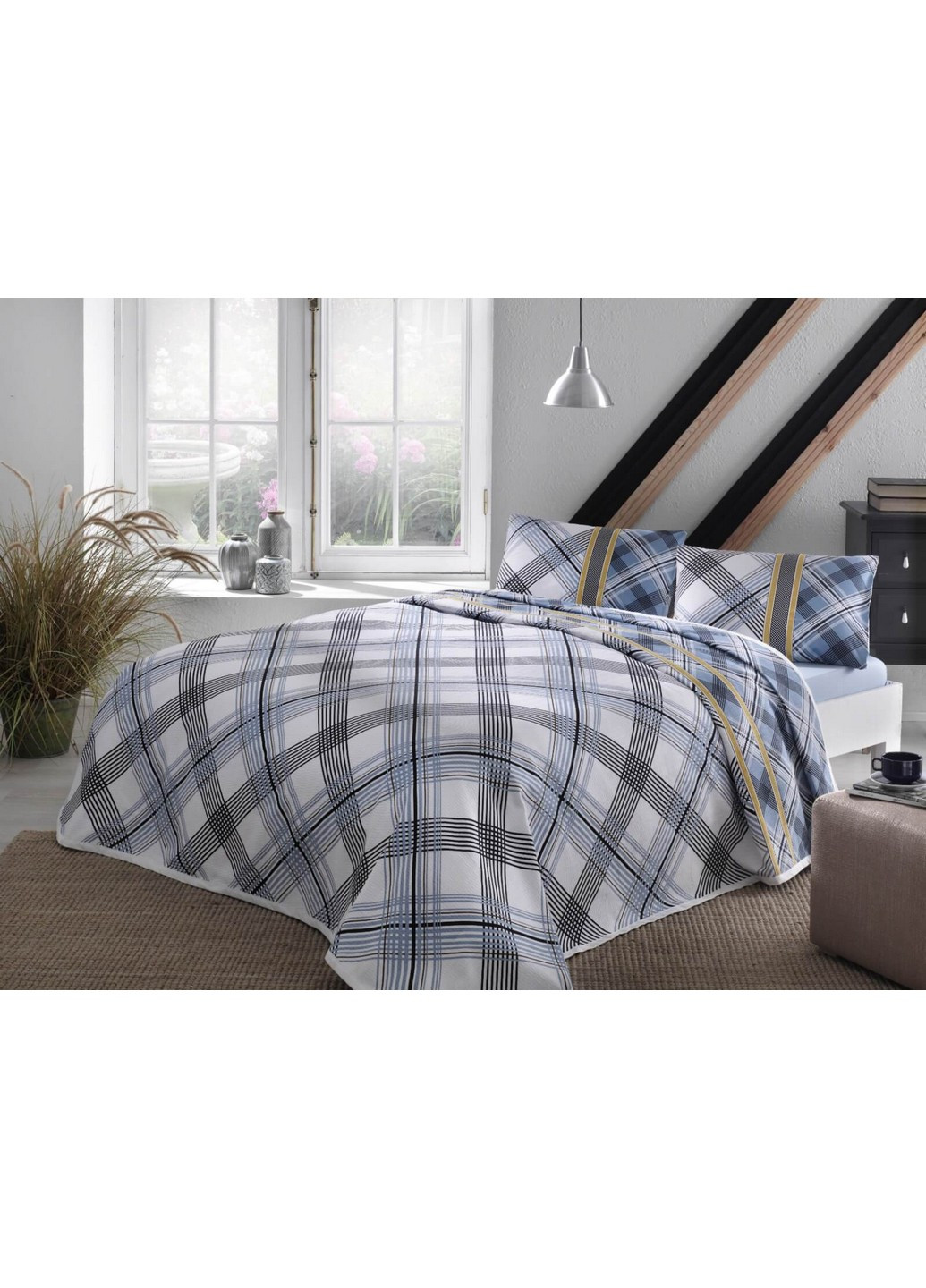 Комплект постельного белья с покрывалом-пике Floyd Blue Евро Tac (259092475)