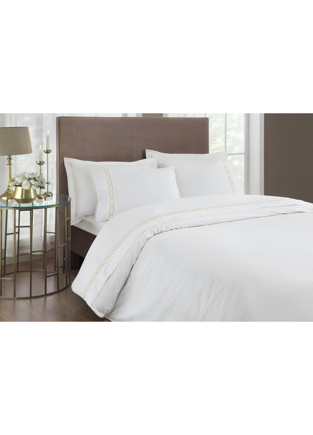 Комплект постільної білизни Diamond Beige із вишивкою Євро Tac (259093627)