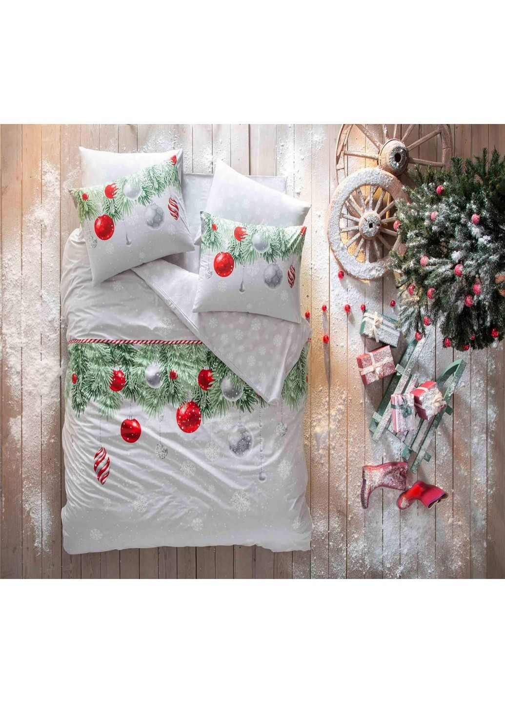 Комплект постільної білизни Snowflake Green+світиться у темряві Євро Tac (259090752)