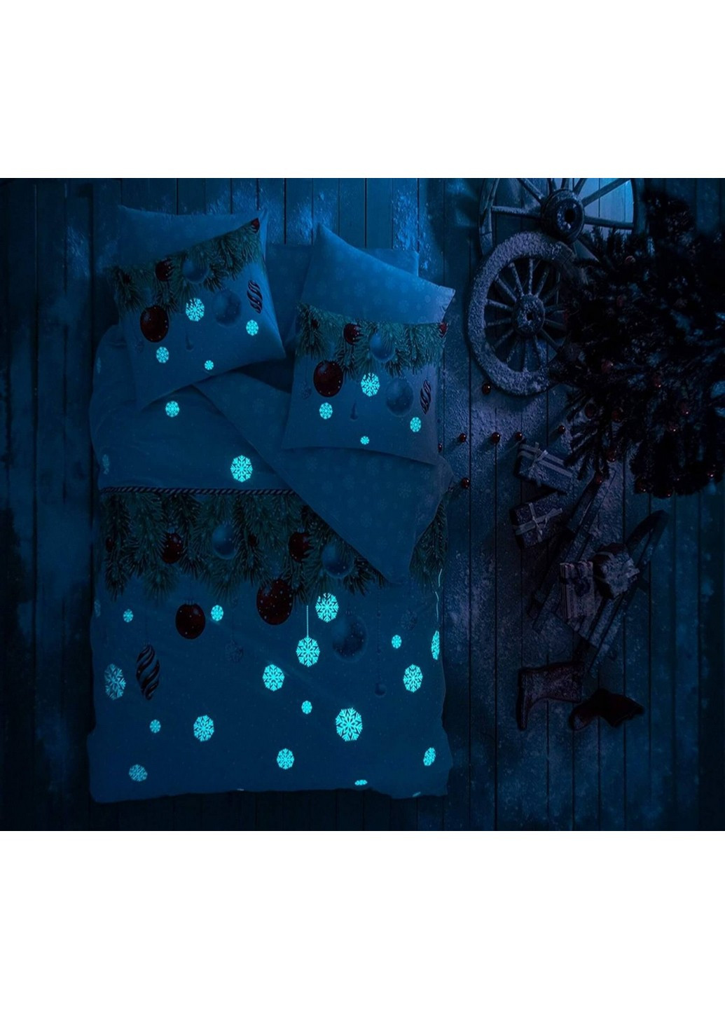 Комплект постільної білизни Snowflake Green+світиться у темряві Євро Tac (259090752)