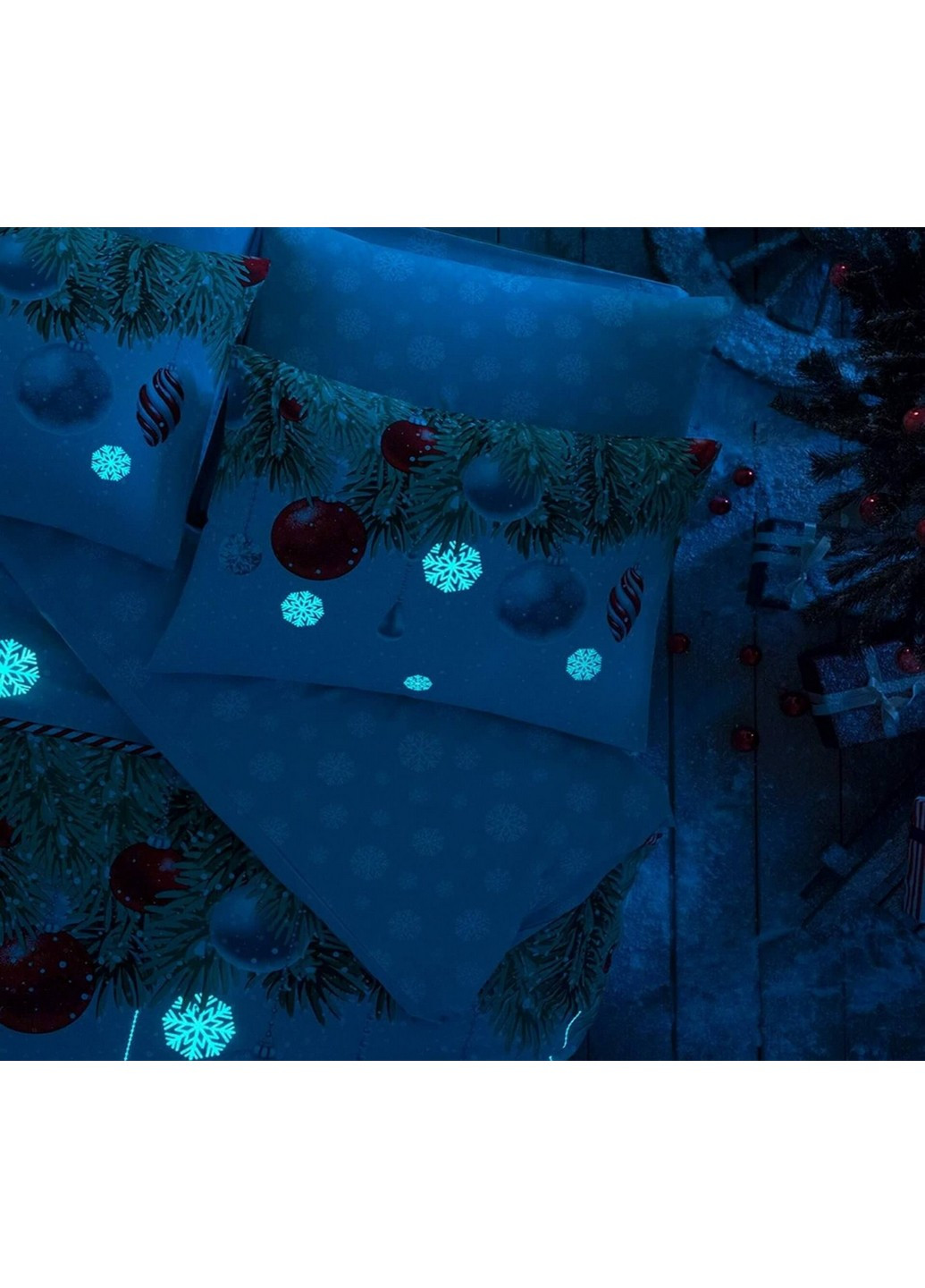 Комплект постільної білизни Snowflake Green+світиться у темряві Євро Tac (259090752)