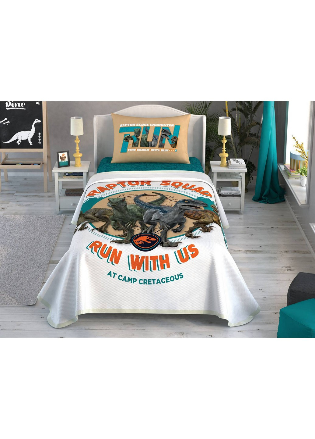 Комплект постільної білизни з покривалом-піке Jurassic World 160х230 см Tac (259092689)