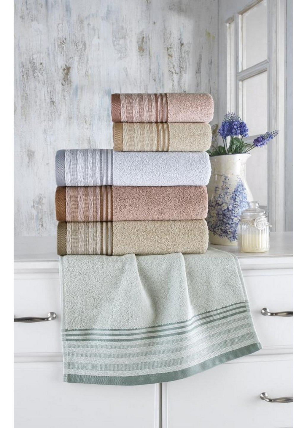 Набір бавовняних рушників для ванної Zarya (6 штук) 70х140 см Sikel комбінований
