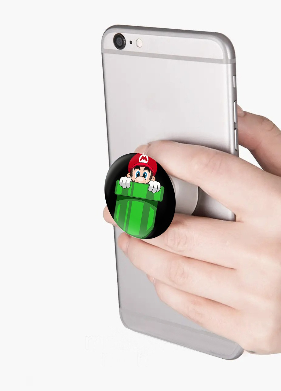 Попсокет (Popsockets) тримач для смартфону Маріо в кишені (8754-4022-BK) Чорний MobiPrint (259113697)