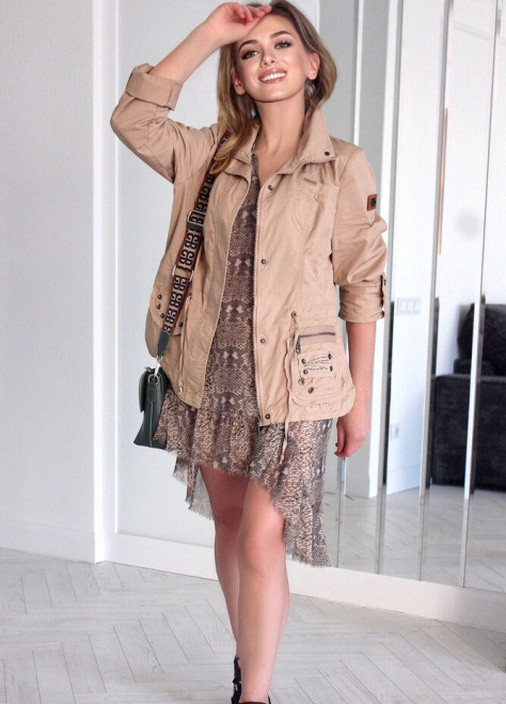 Кавова демісезонна жіноча куртка sunny бавовняний моко в стилі сафарі YLANNI