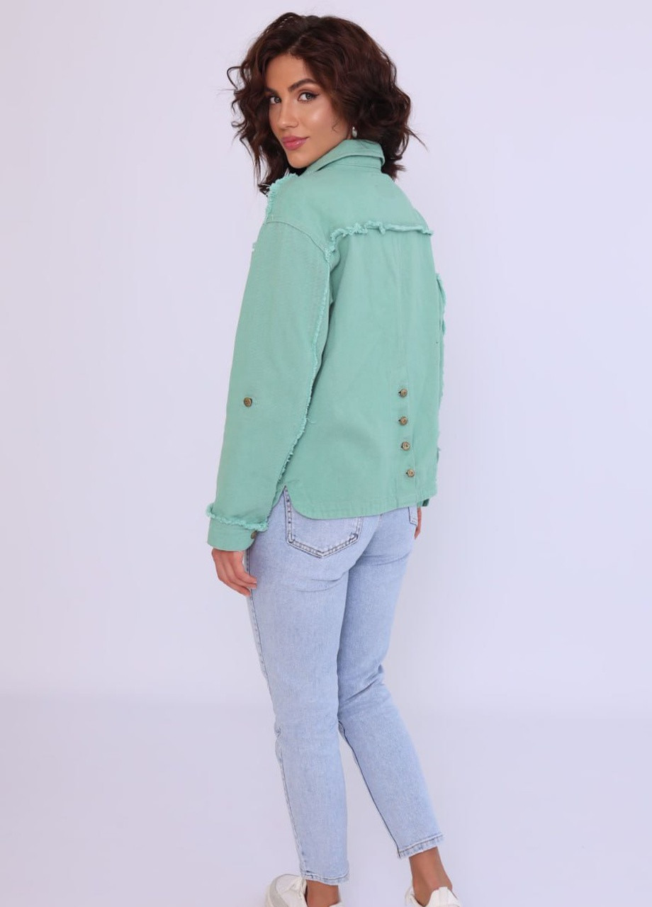 Смарагдова демісезонна жіноча джинсова куртка сафарі смарагдовий l YLANNI
