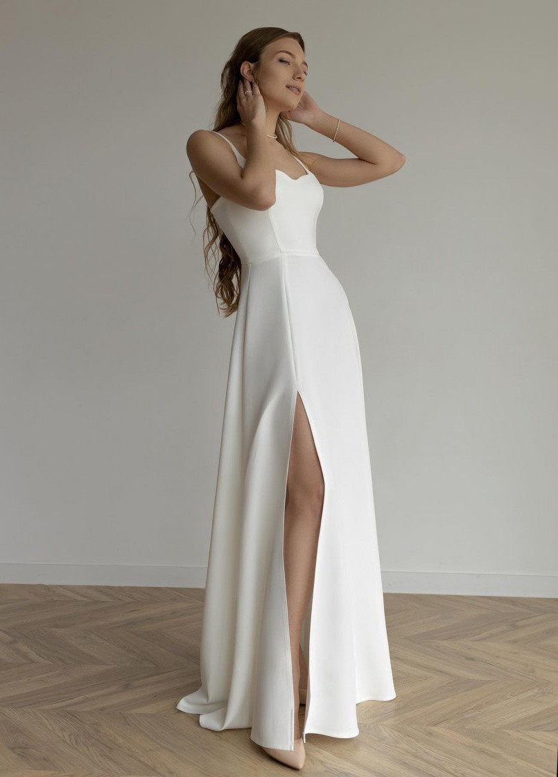 Белое вечернее платье а-силуэт, с юбкой-солнце Vintage однотонное