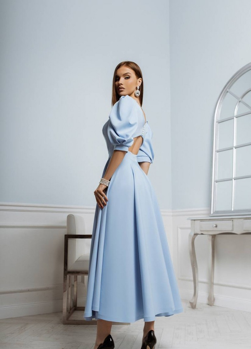 Блакитна вечірня плаття з спідницею-сонце, а-силует, дзвін First Woman однотонна