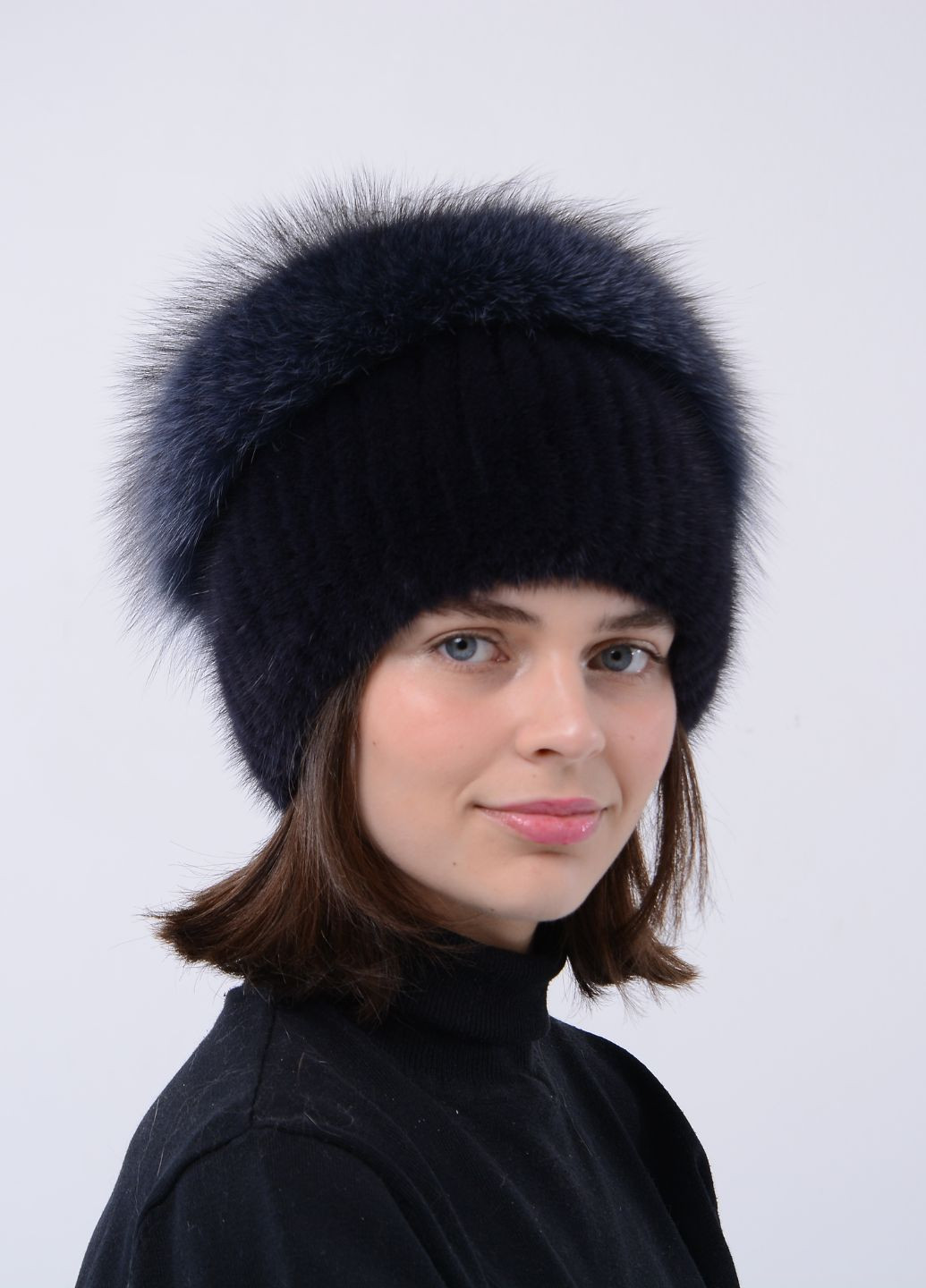 Женская вязаная норковая шапка с помпоном Меховой Стиль улитка (259158743)
