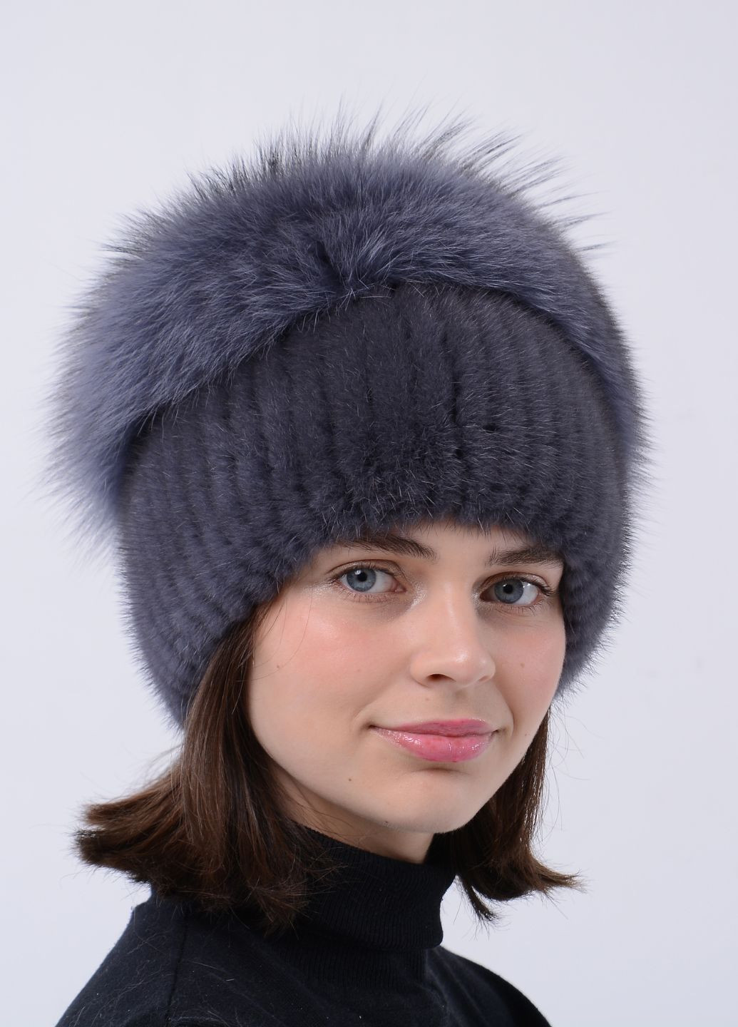 Женская вязаная норковая шапка с помпоном Меховой Стиль улитка (259158745)