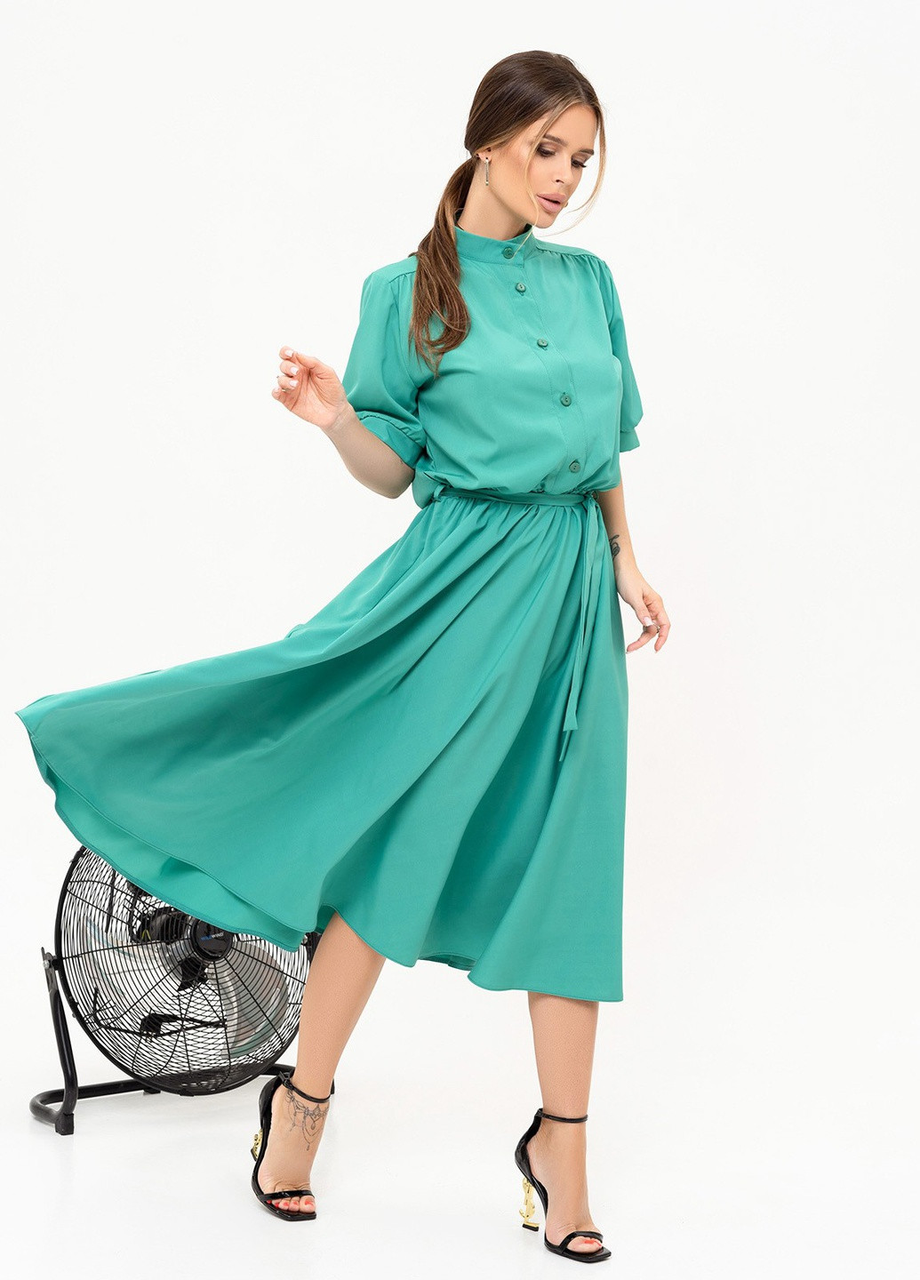 Зеленое повседневный платье женское рубашка ISSA PLUS однотонное