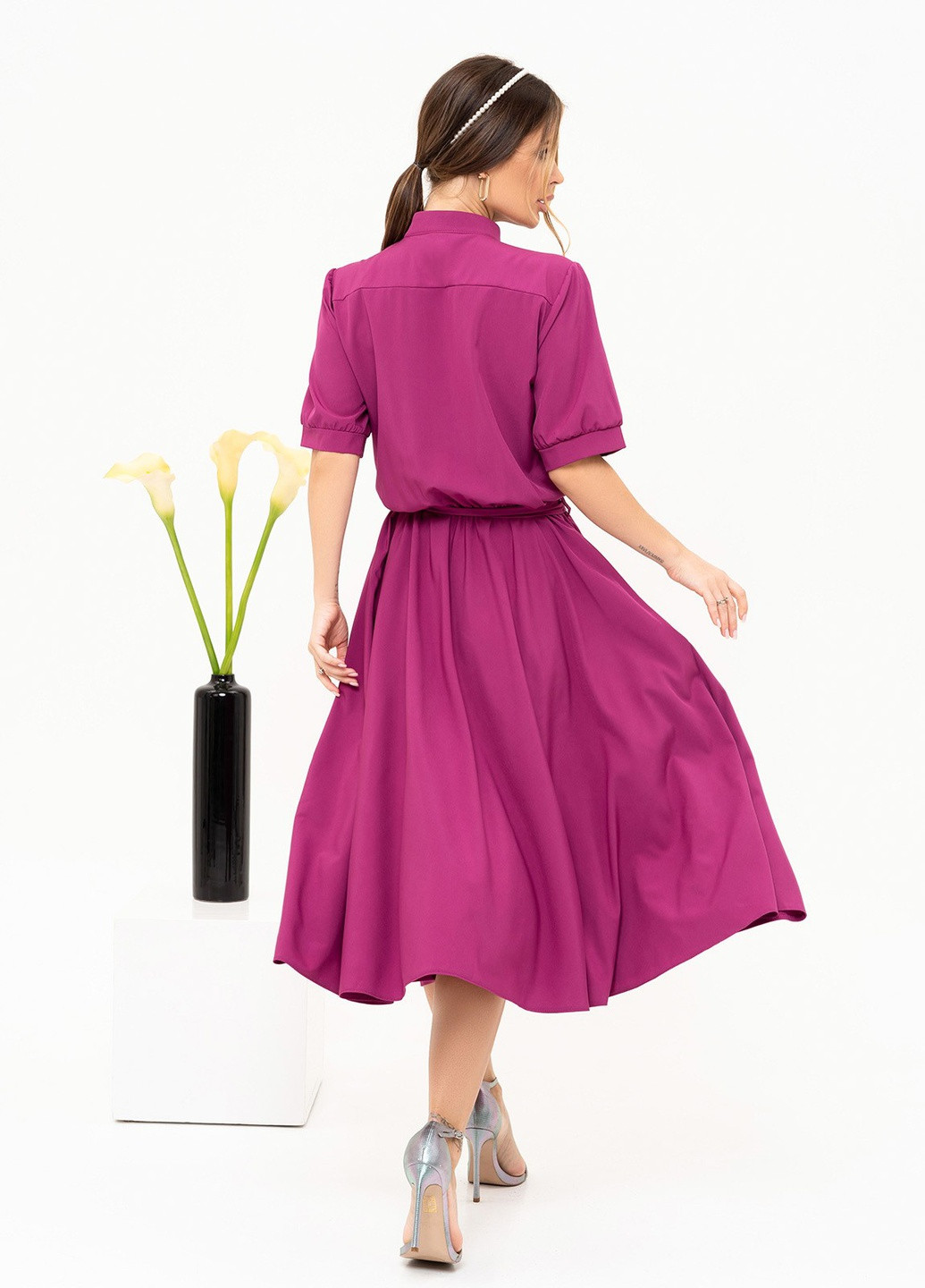 Фиолетовое повседневный платье женское рубашка ISSA PLUS однотонное