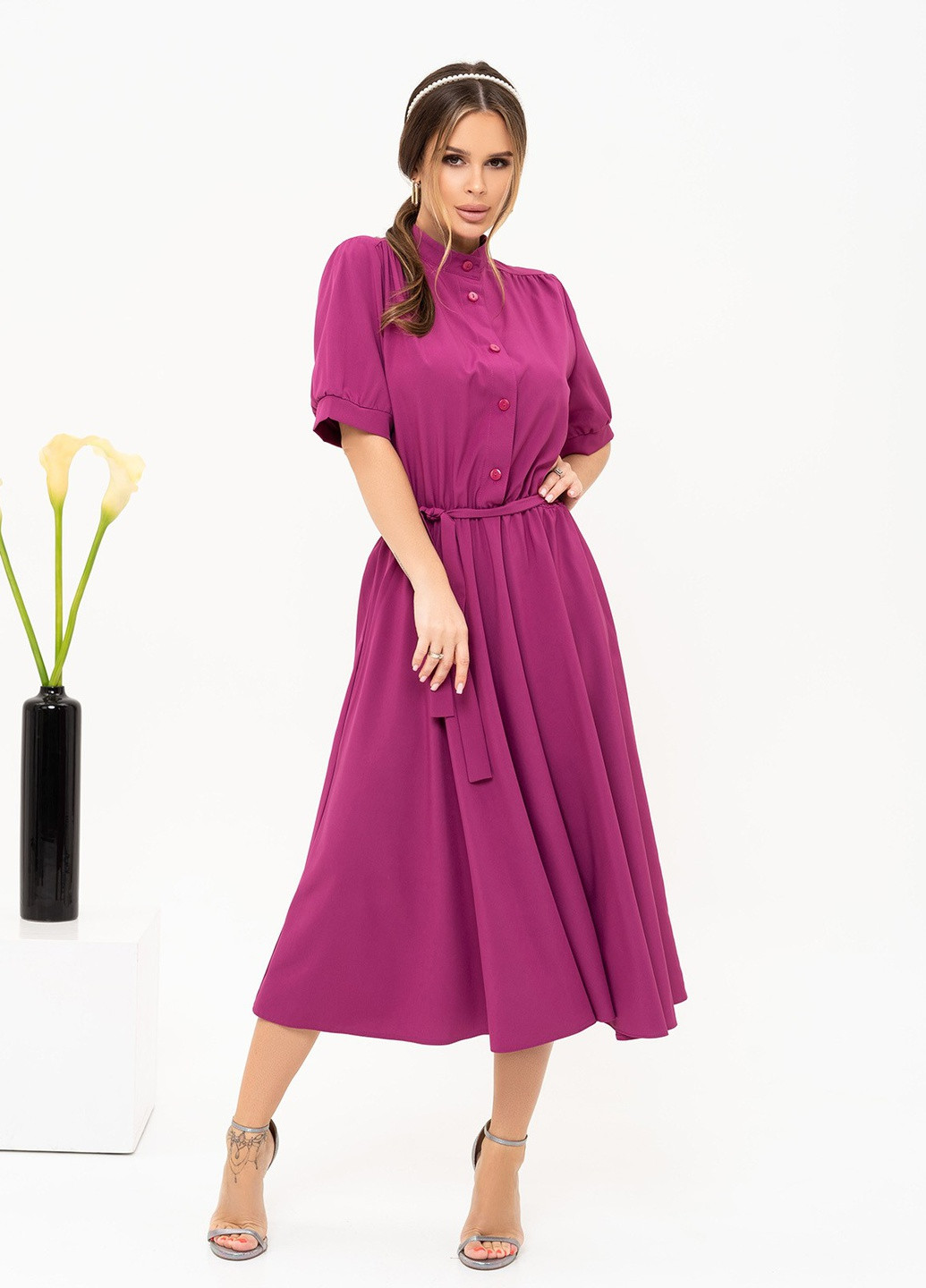 Фіолетова повсякденний сукня жіноча сорочка ISSA PLUS однотонна