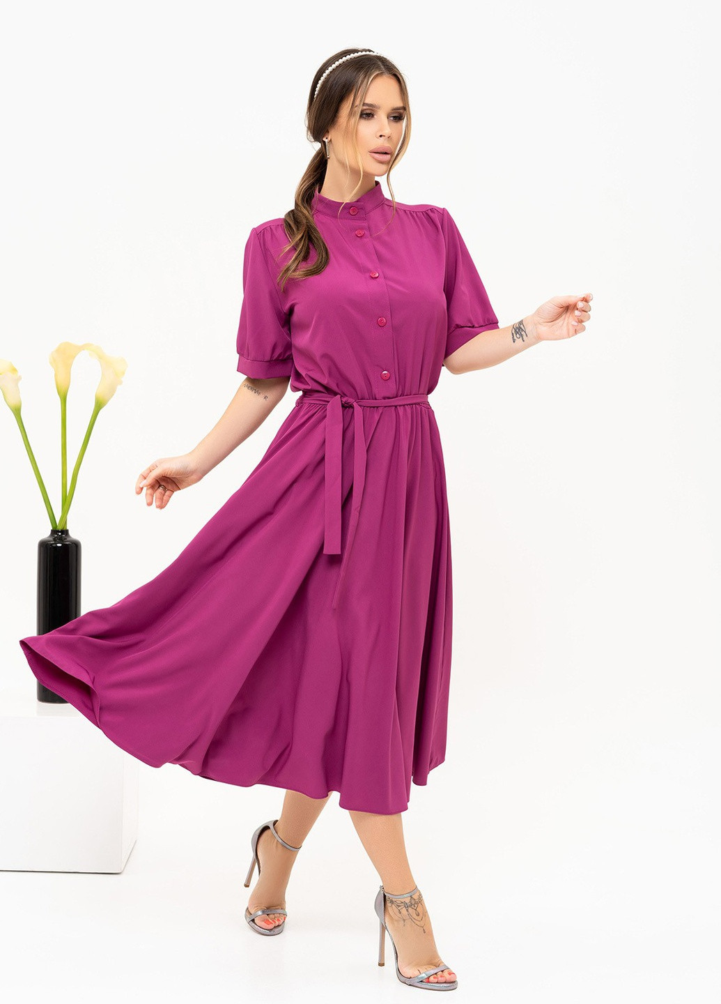 Фиолетовое повседневный платье женское рубашка ISSA PLUS однотонное