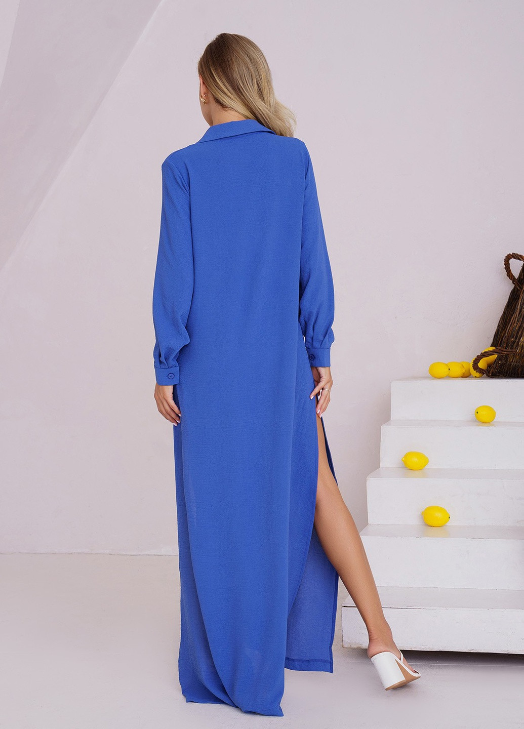 Синя повсякденний сукня жіноча сорочка ISSA PLUS однотонна