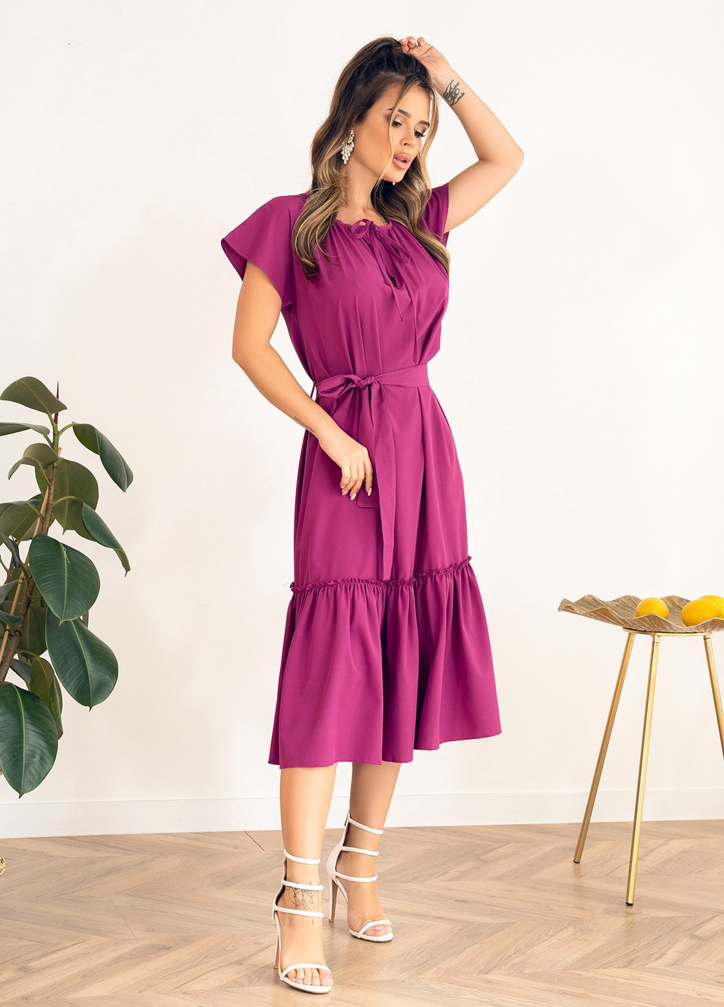Фіолетова повсякденний сукня жіноча кльош ISSA PLUS однотонна