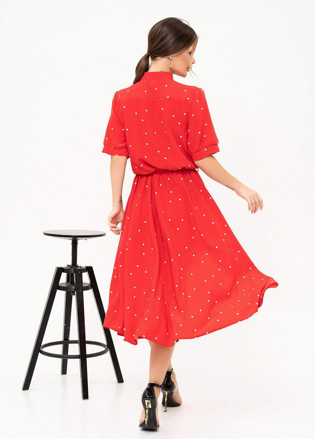 Красное повседневный платье женское рубашка ISSA PLUS в горошек