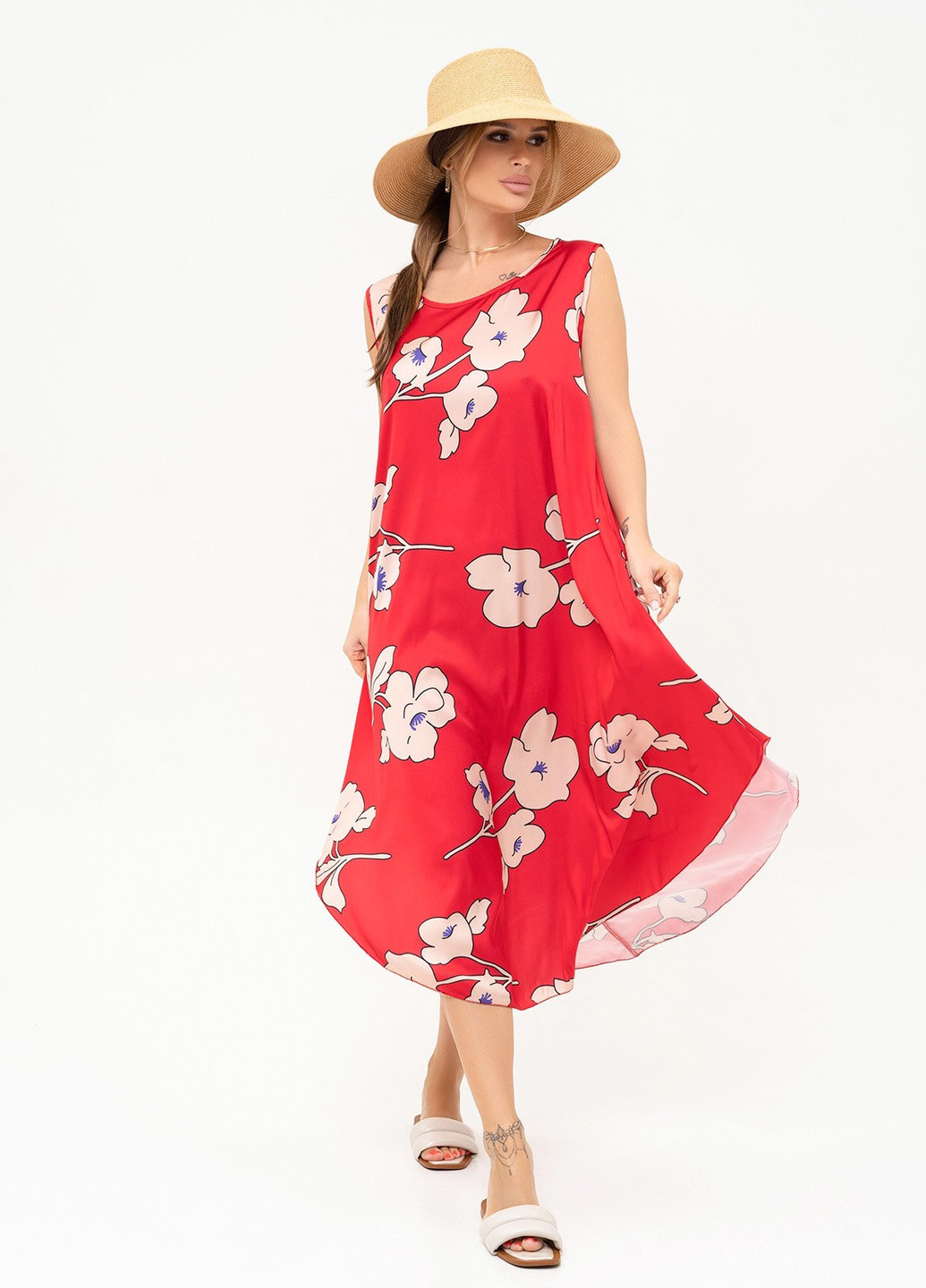 Червона повсякденний сукня жіноча а-силует ISSA PLUS з квітковим принтом