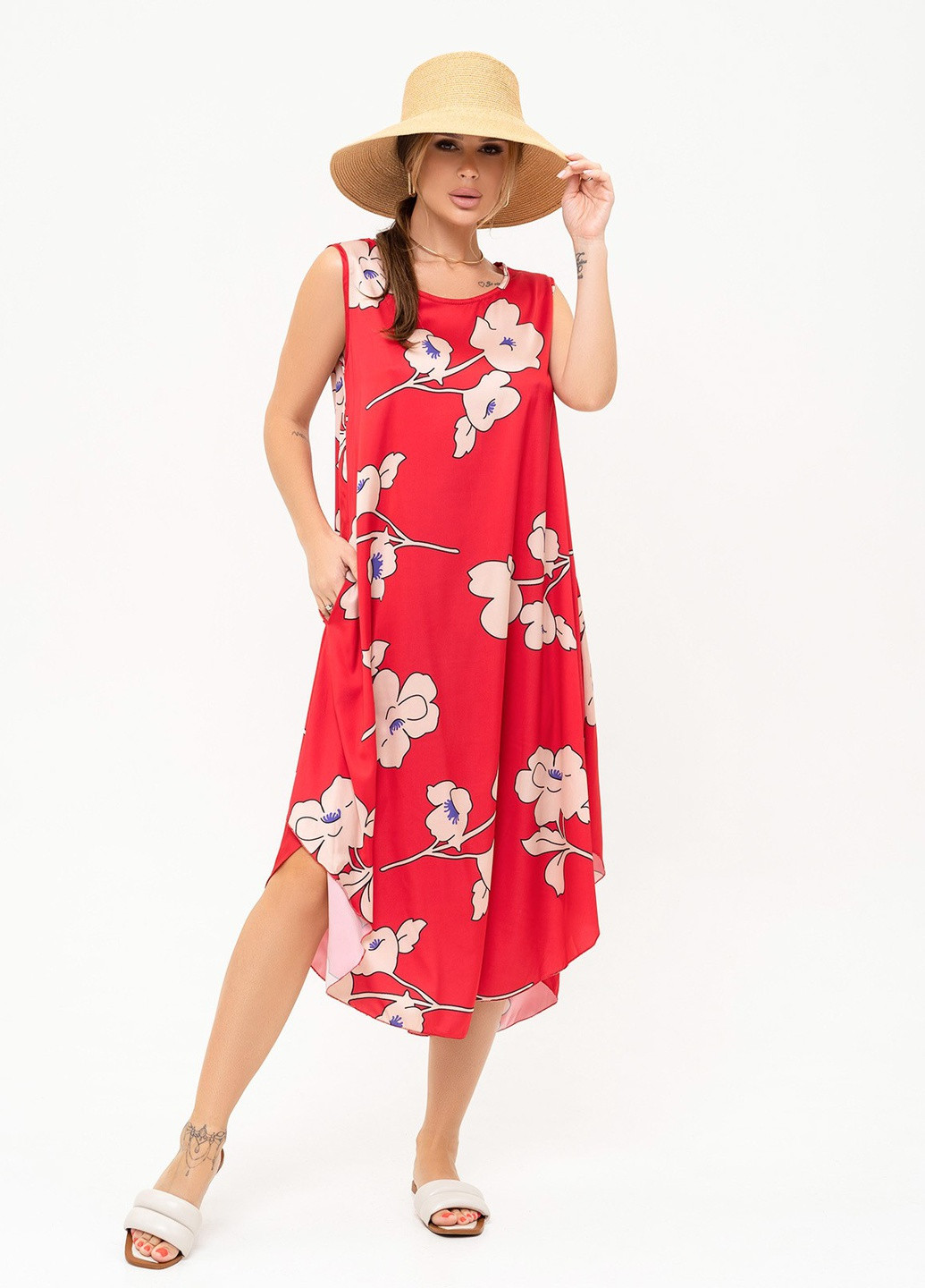 Червона повсякденний сукня жіноча а-силует ISSA PLUS з квітковим принтом