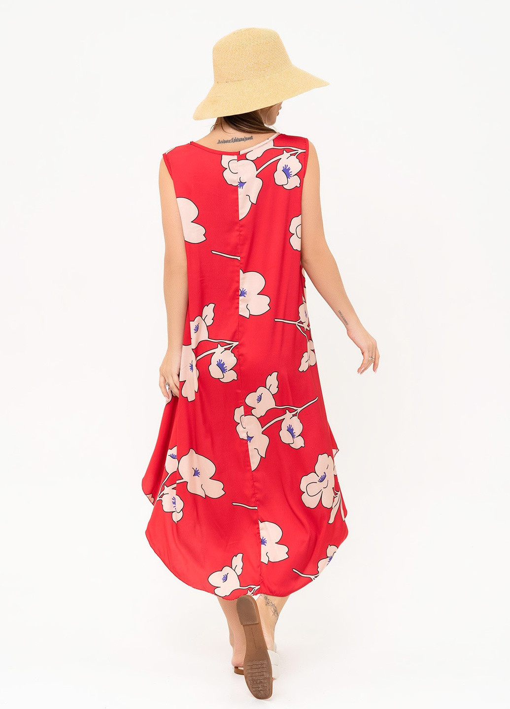Красное повседневный платье женское а-силуэт ISSA PLUS с цветочным принтом