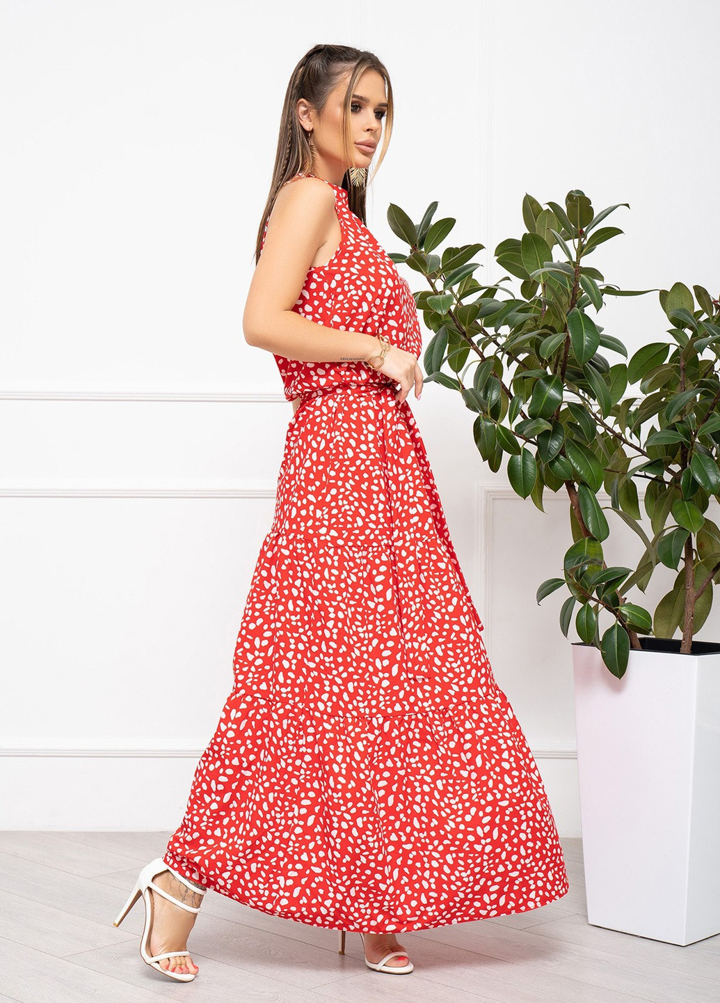 Червона повсякденний сукня жіноча кльош ISSA PLUS з тваринним принтом