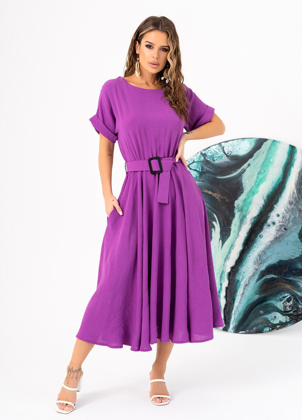 Фиолетовое повседневный платье женское клеш ISSA PLUS однотонное