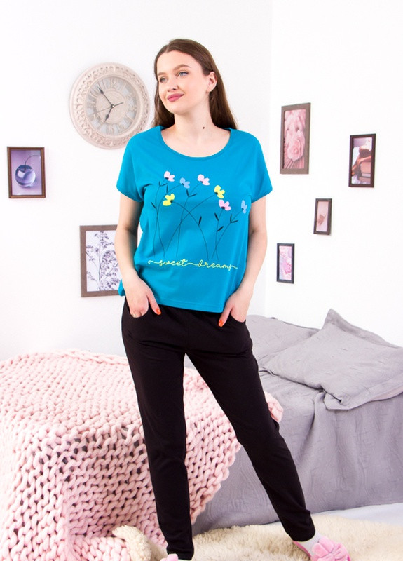Бирюзовая всесезон піжама жіноча (футболка+штани) бірюзовий носи своє (8071-001-33-v0) Носи своє