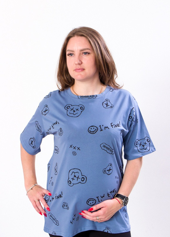 Синяя летняя футболка жіноча для вагітних синій (12153-v4) No Brand