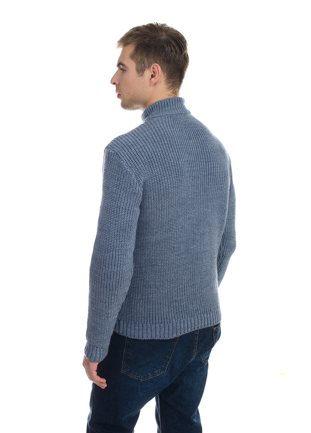 Сіро-голубий чоловічий светр з блискавкою на комірі SVTR