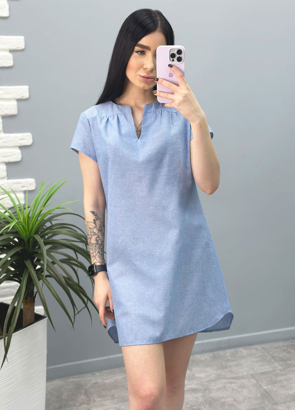 Блакитна кежуал вільна літня сукня з льону Fashion Girl однотонна