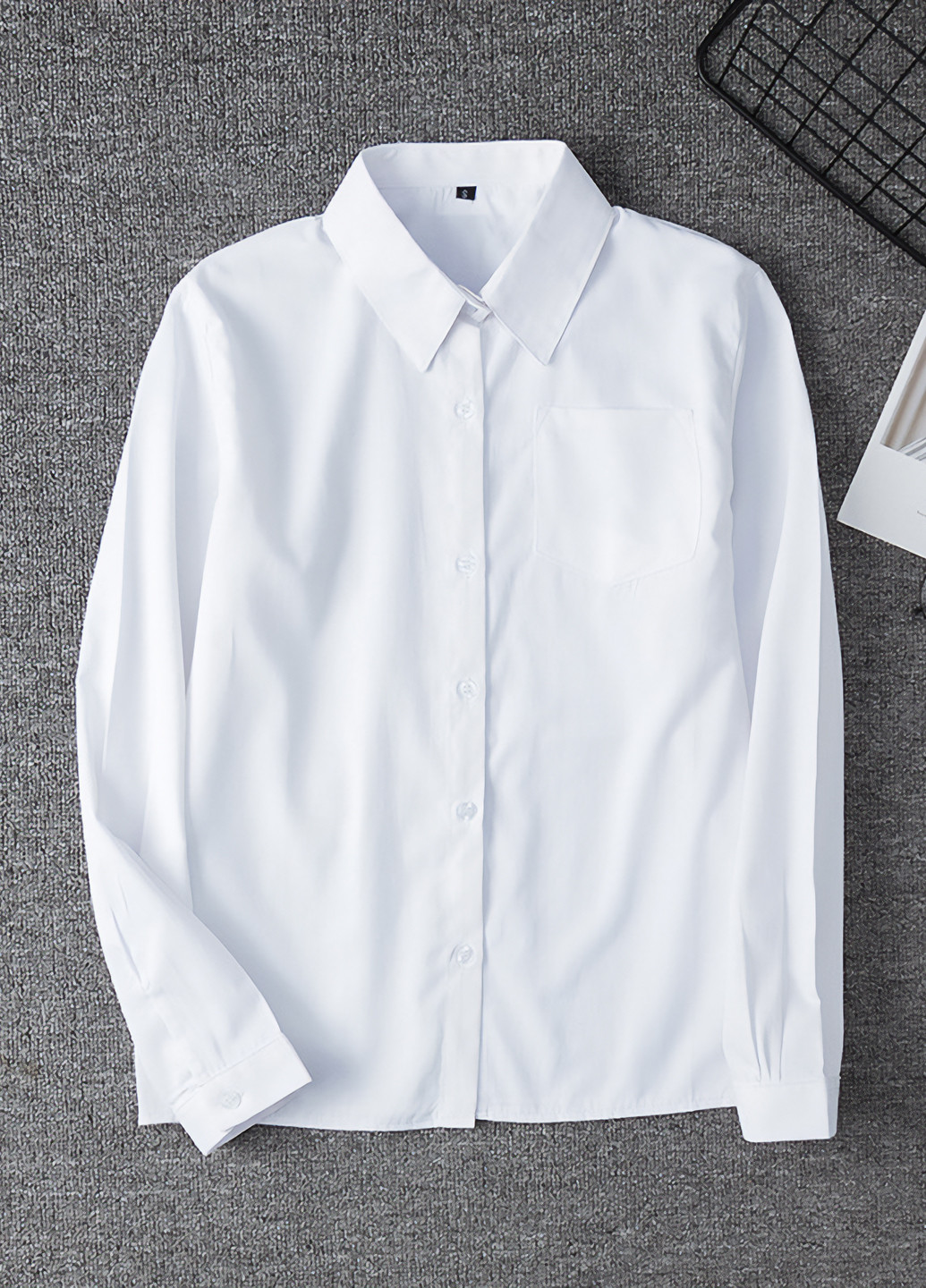 Белая повседневный рубашка однотонная No Brand с длинным рукавом