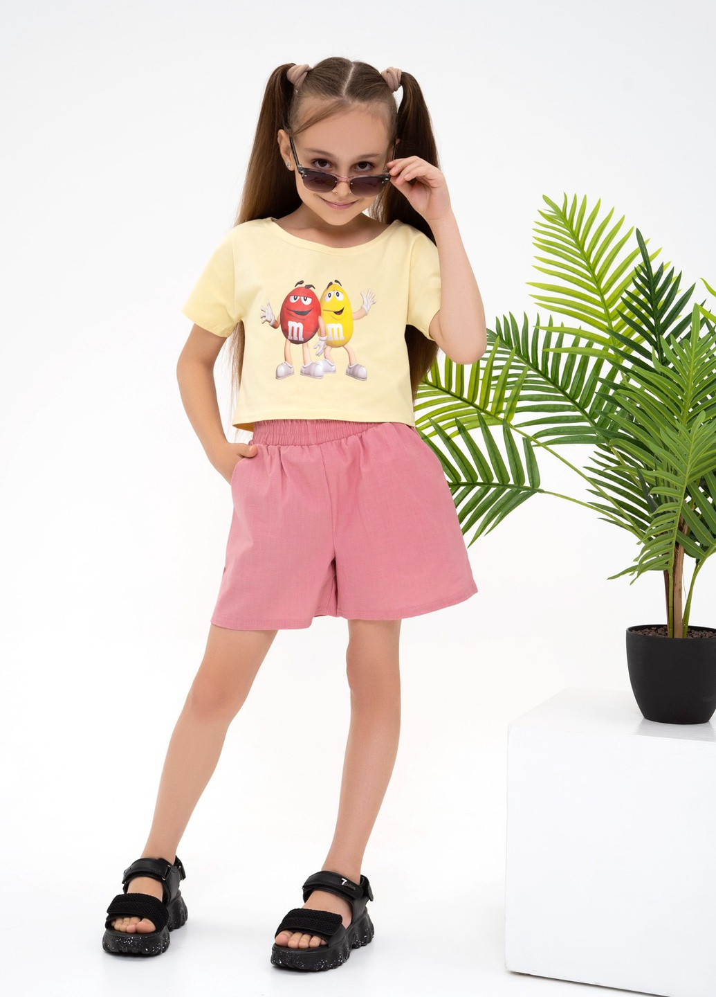 Рожевий літній комплект дитячий з шортами ISSA PLUS Костюм-CD1-40
