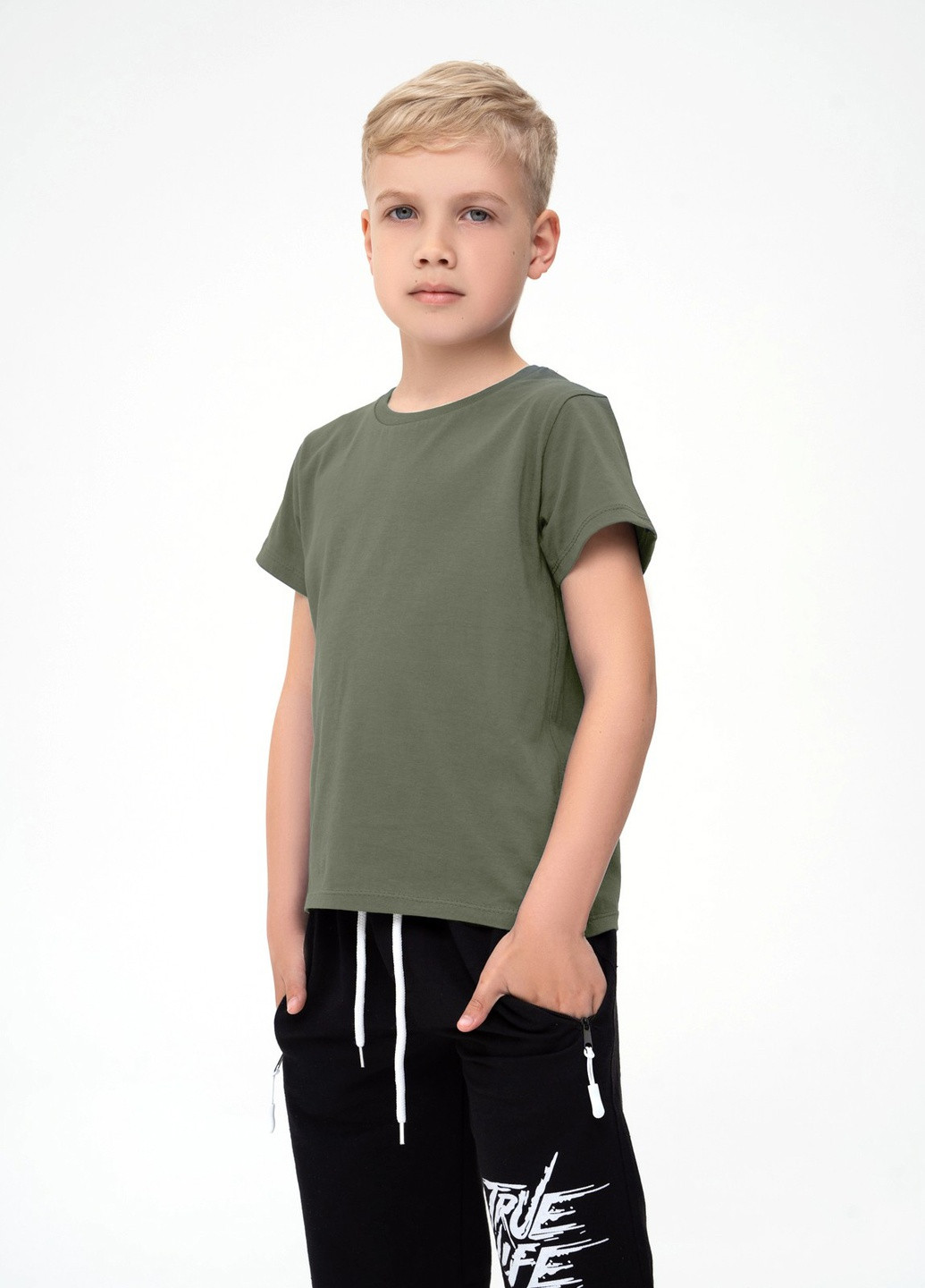 Хакі (оливкова) літня футболка дитяча ISSA PLUS Футболка-GCD1-08