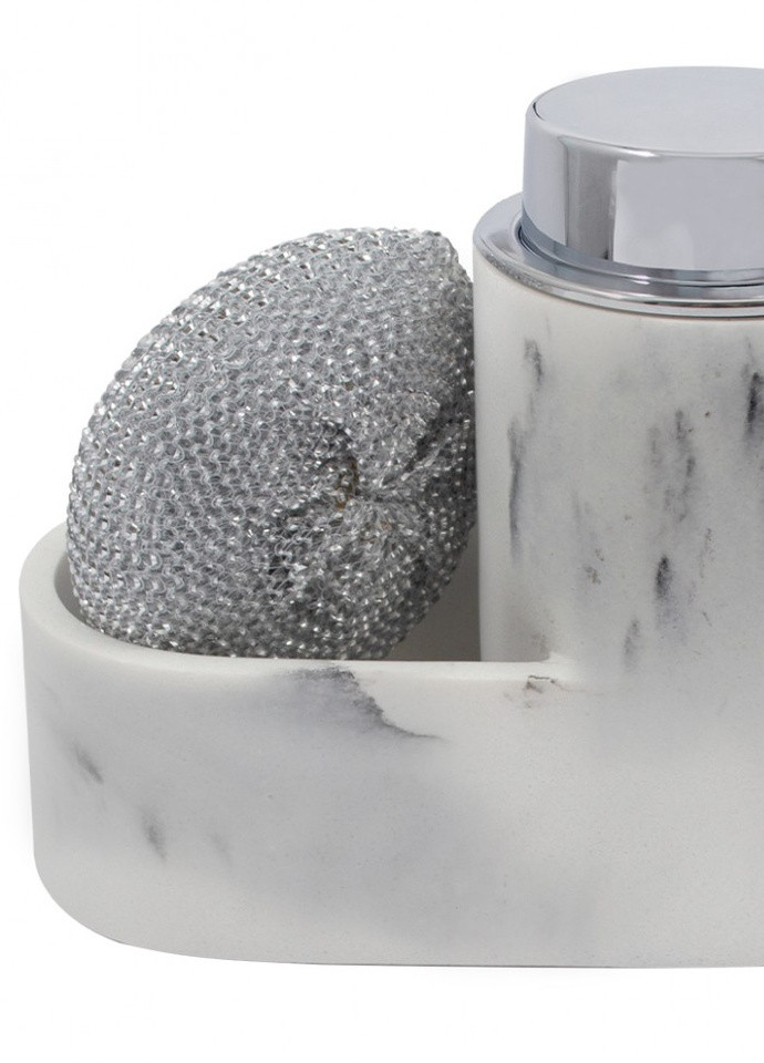 Дозатор жидкого мыла с отделением для губки, белый мрамор Arino (259269555)