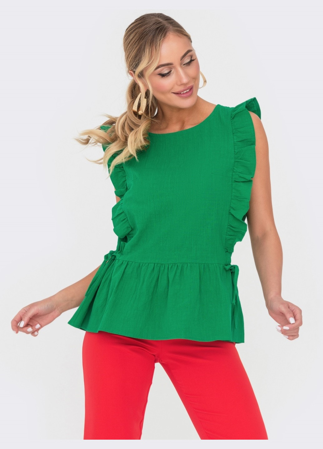 Зелена зелена блузка без рукавів з рюшами Dressa