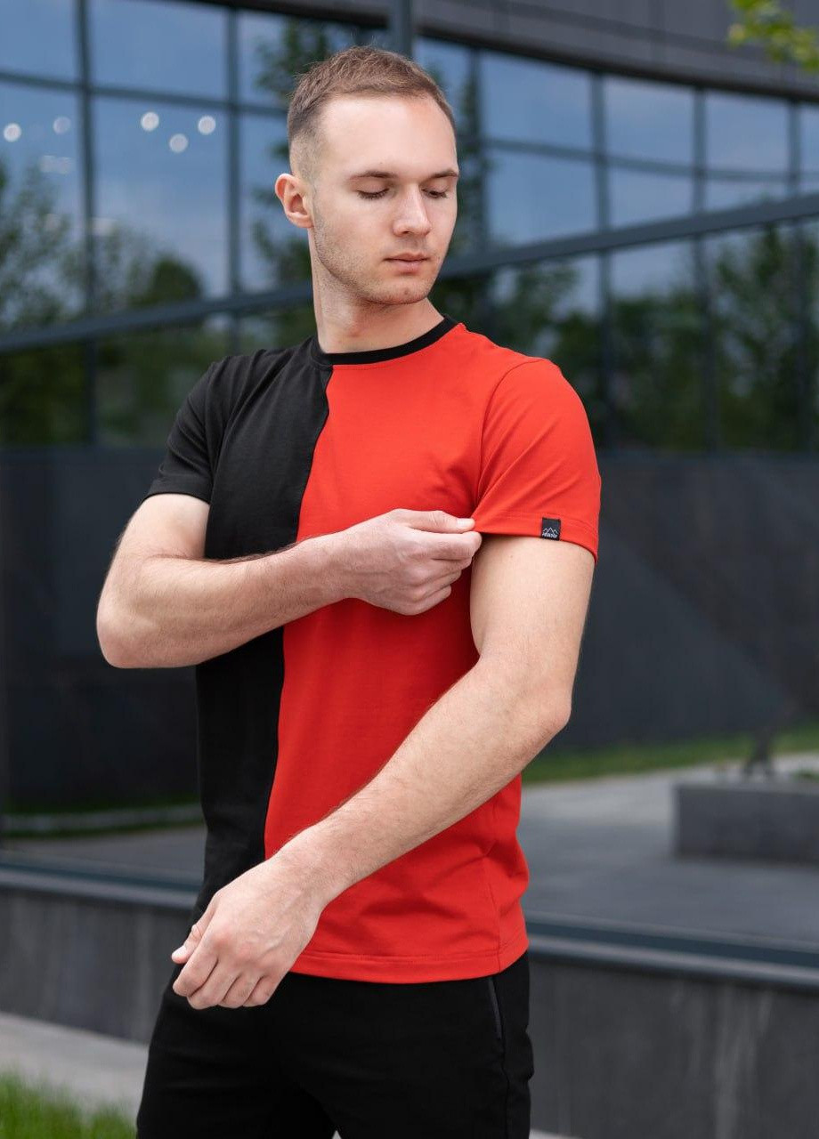 Красная мужская базовая двухцветная футболка s m l xl 2xl 3xl(46 48 50 52 54 56) трикотажная красно-черная No Brand