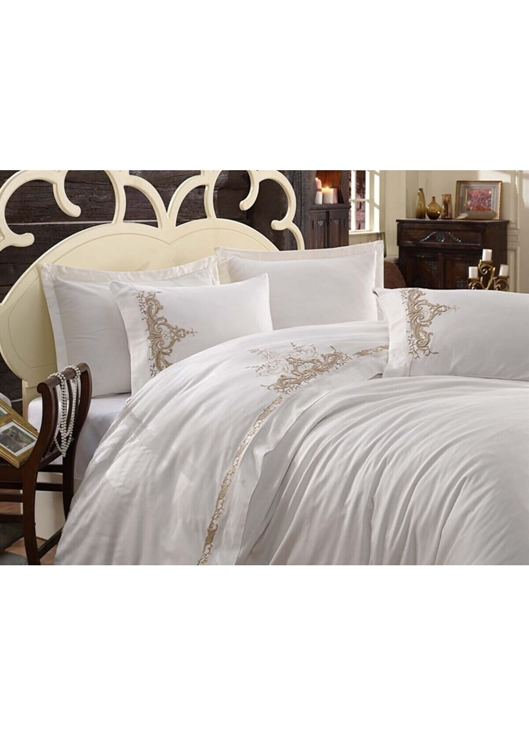 Комплект постільної білизни Olivia Beige з вишивкою Евро Dantela Vita (259244464)