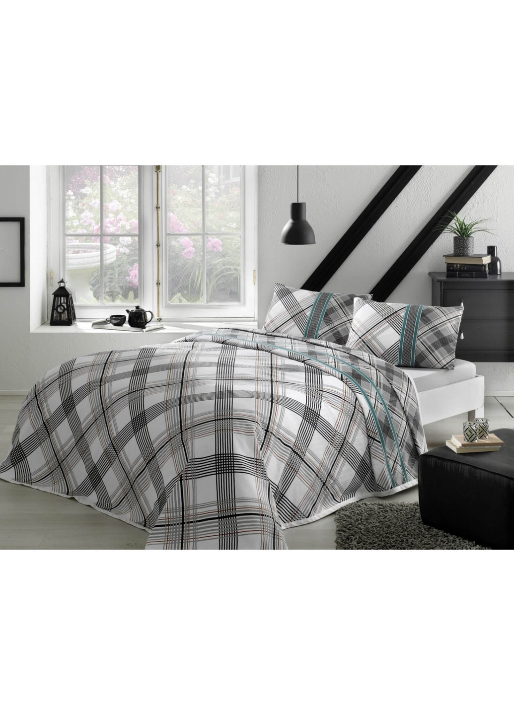 Комплект постельного белья с покрывалом-пике Floyd Grey Евро Tac (259244944)