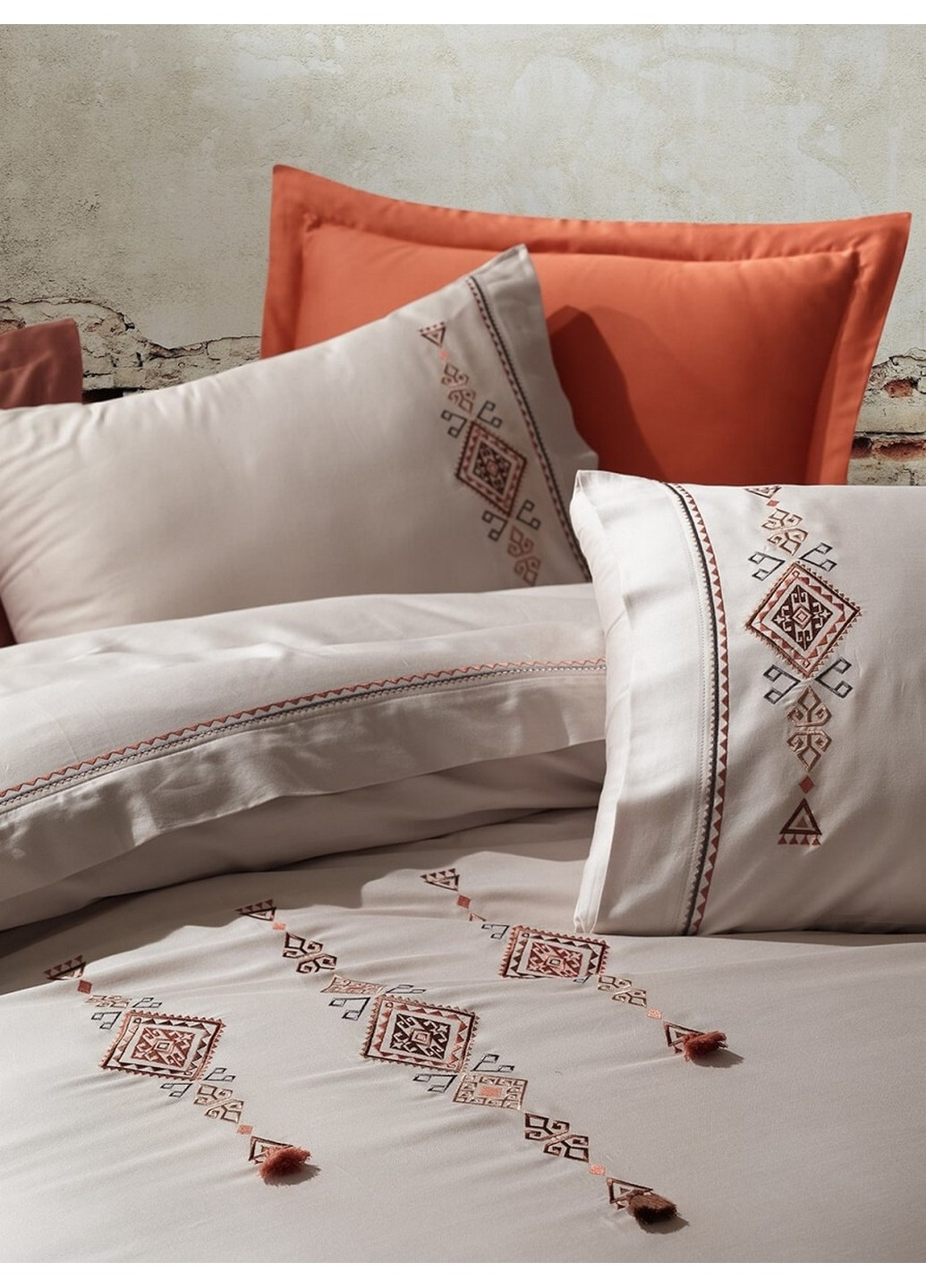 Комплект постільної білизни Tilbe Beige з вишивкою Евро Dantela Vita (259245482)