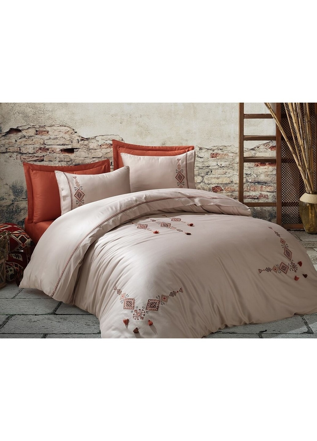 Комплект постільної білизни Tilbe Beige з вишивкою Евро Dantela Vita (259245482)