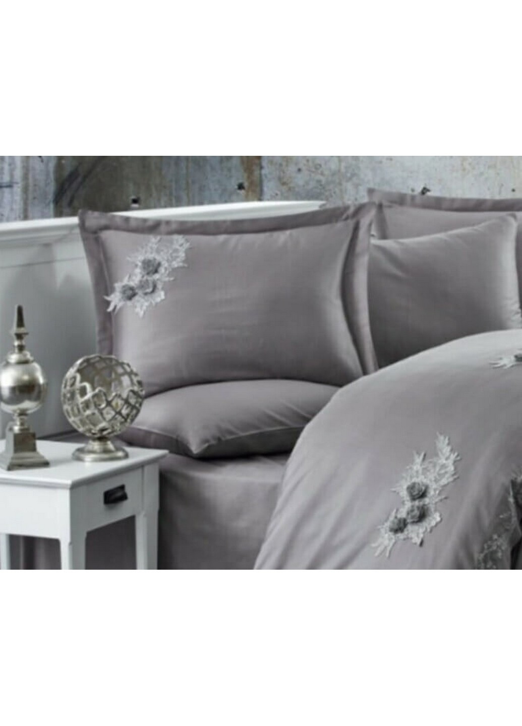 Комплект постільної білизни Safir Antracit з мереживом Евро Dantela Vita (259245454)