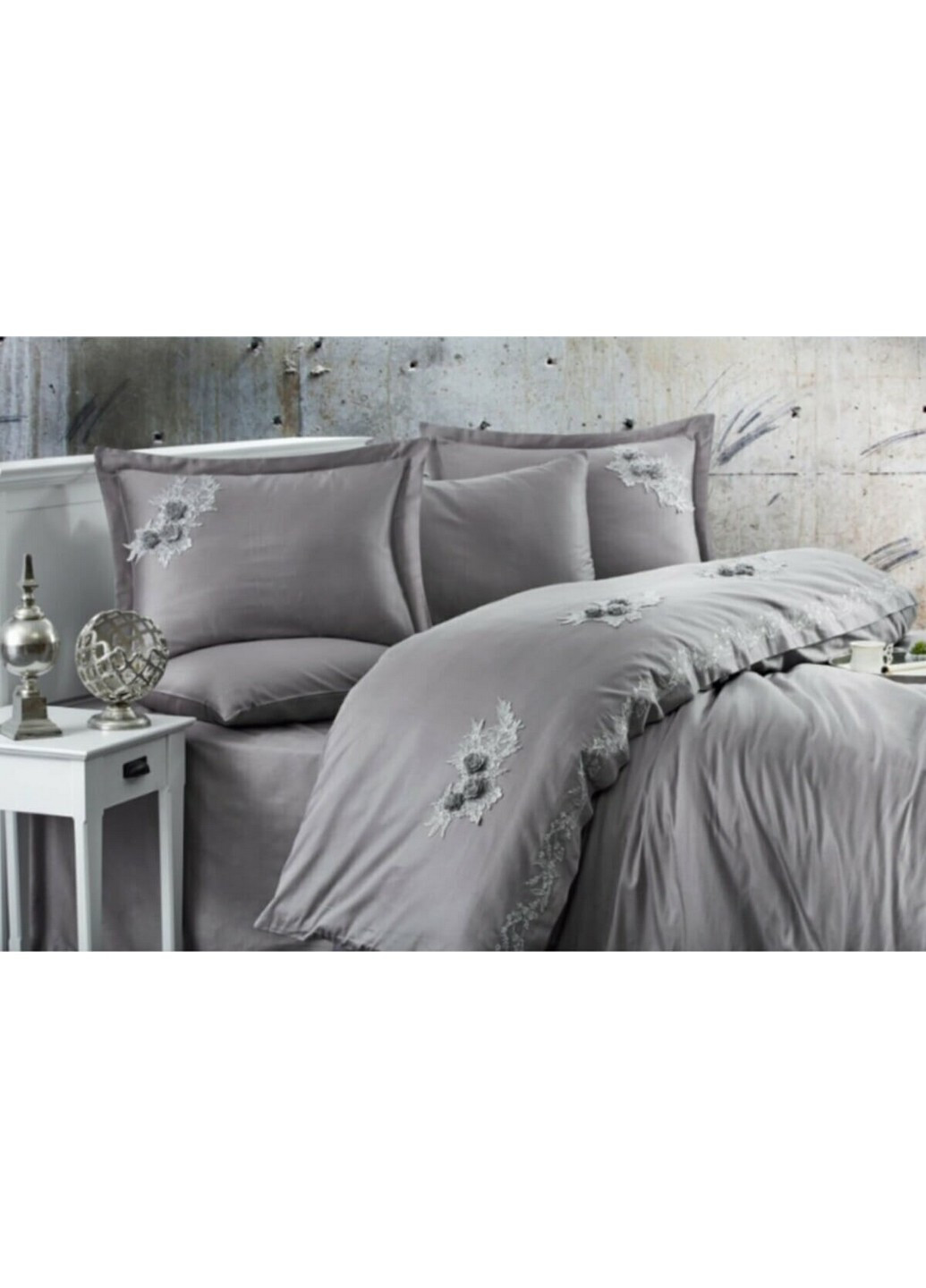 Комплект постільної білизни Safir Antracit з мереживом Евро Dantela Vita (259245454)