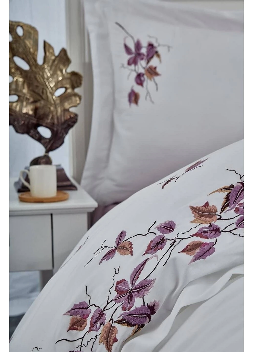 Постельное белье Sonbahar Lilac с вышивкой Евро Dantela Vita (259246493)
