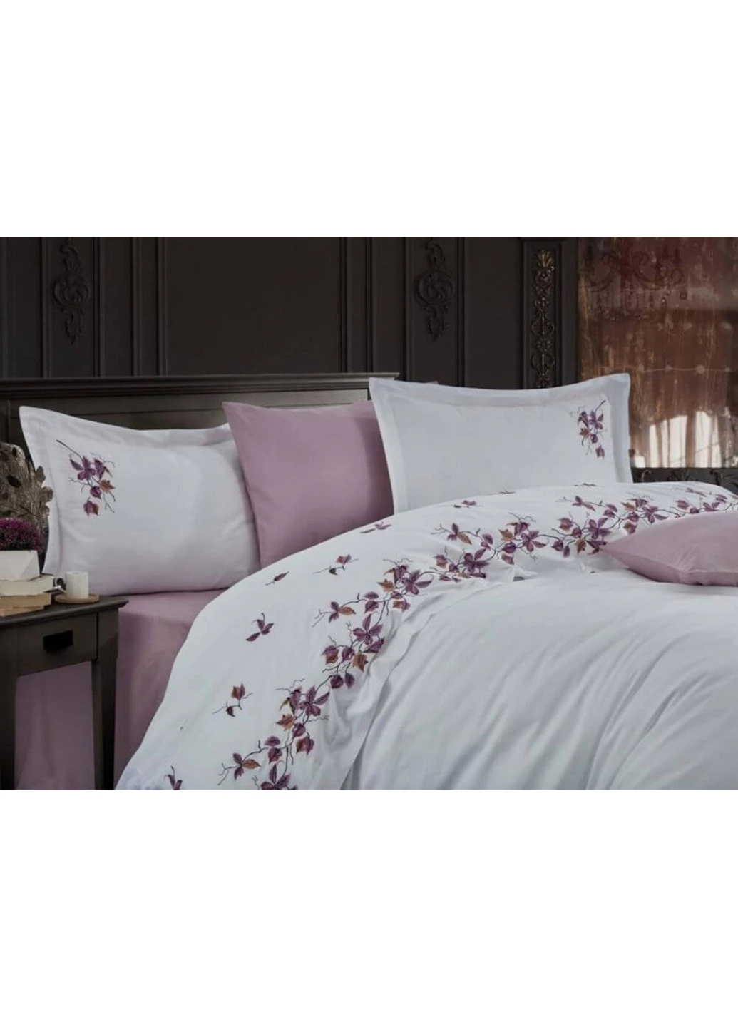 Постельное белье Sonbahar Lilac с вышивкой Евро Dantela Vita (259246493)