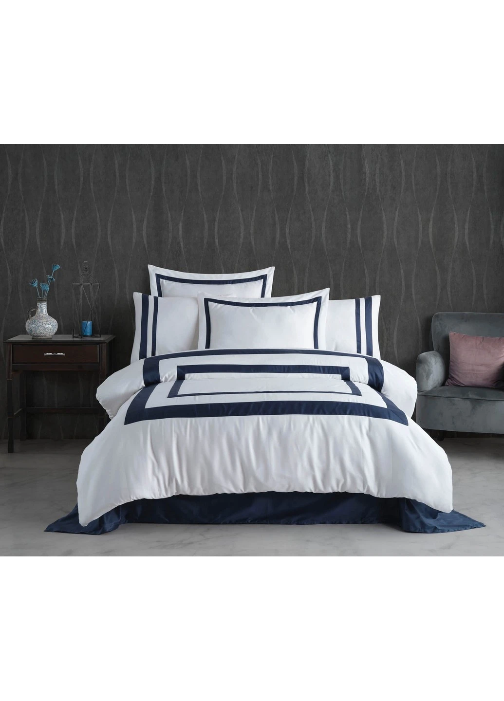 Постельное белье Vitali Blue с вышивкой Евро Dantela Vita (259247490)