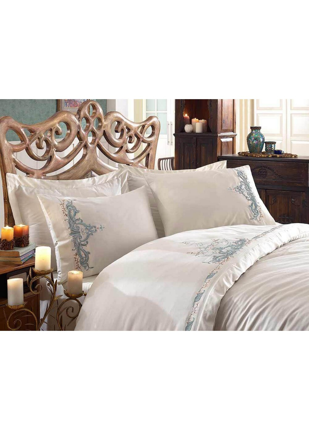 Постельное белье Olivia Mint с вышивкой Евро Dantela Vita (259247505)