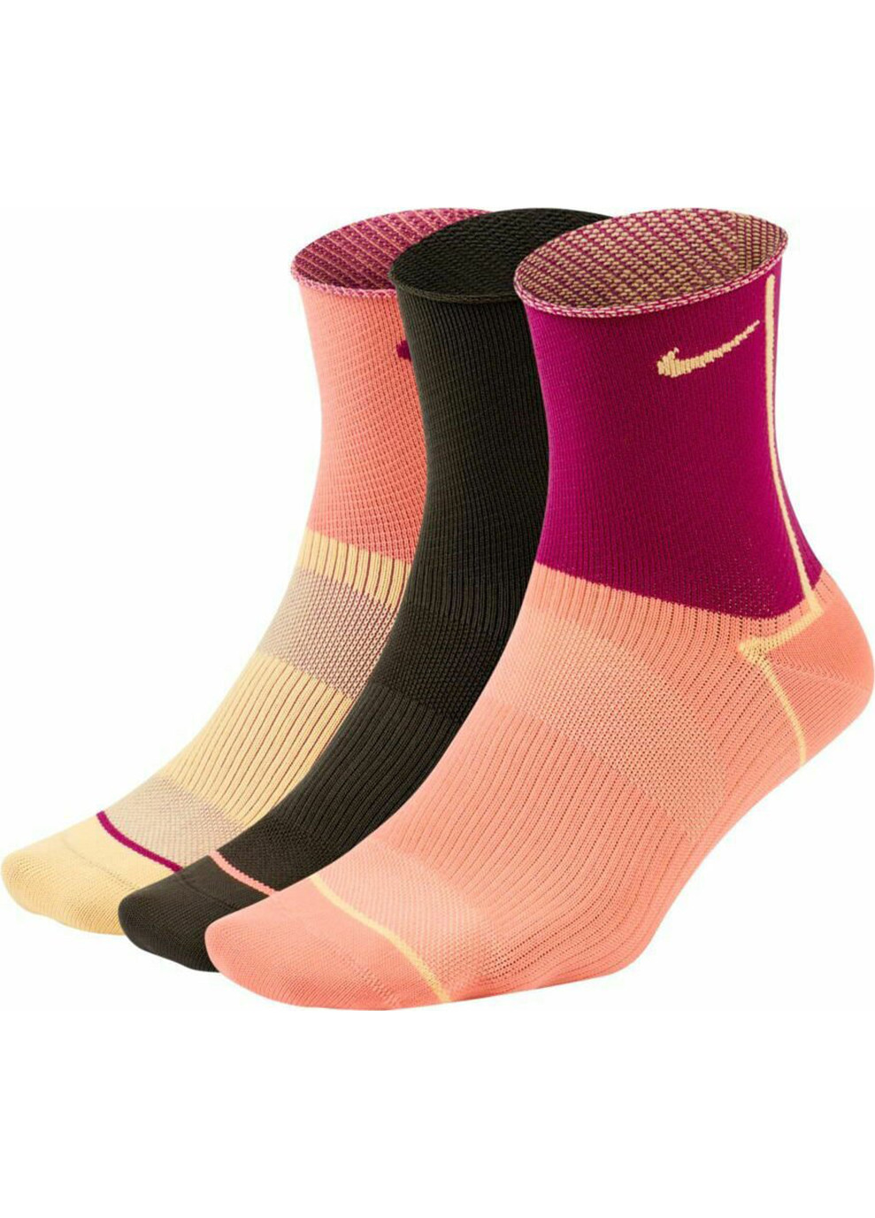 Носки Everyday Plus Lightweight Ankle 3-pack 34-38 black/pink/yellow Nike (259296554)