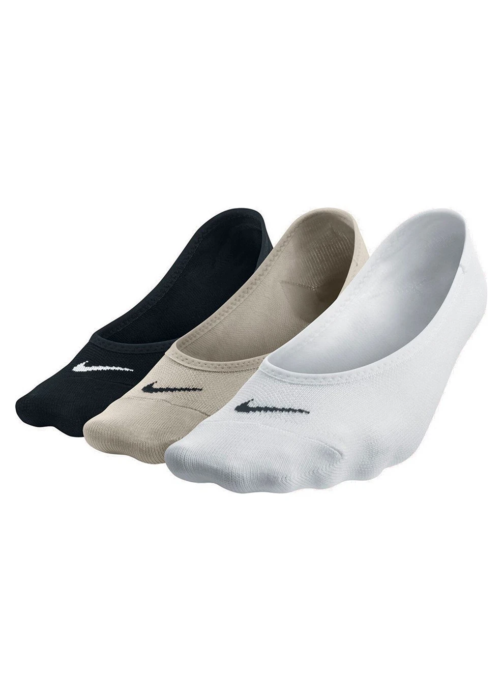 Бежевые носки women's everyday lightweight footie 3-pack 34-38 black/beige/white Nike (259296560)