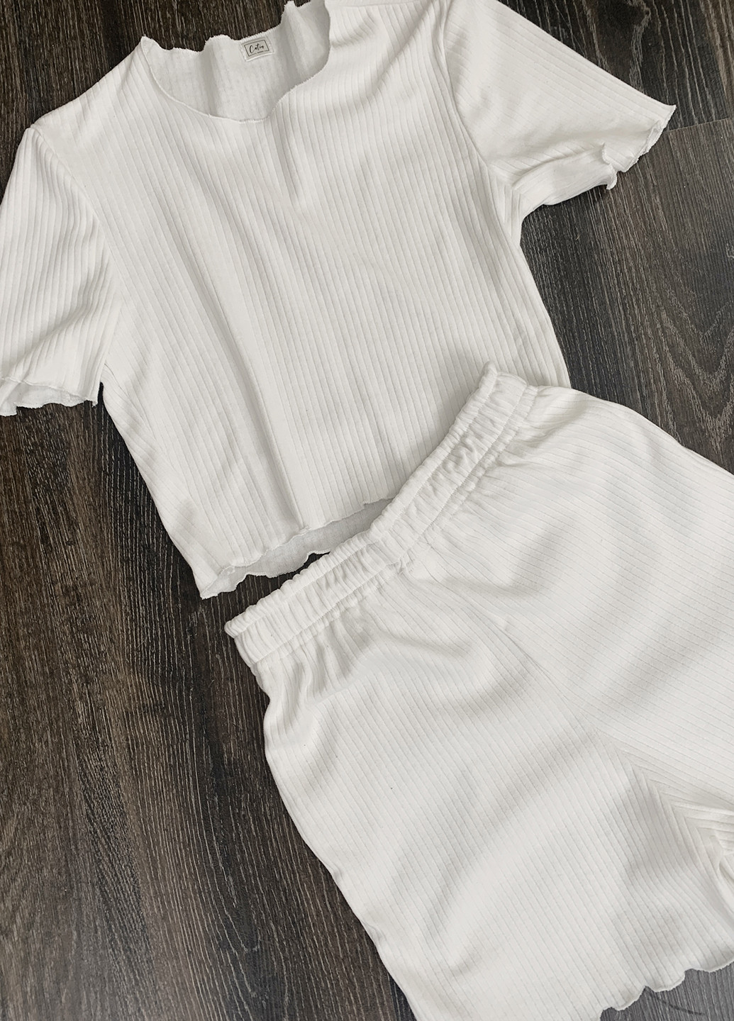 Молочна всесезон молочна бавовняна піжама (домашній костюм) топ + шорти Catin