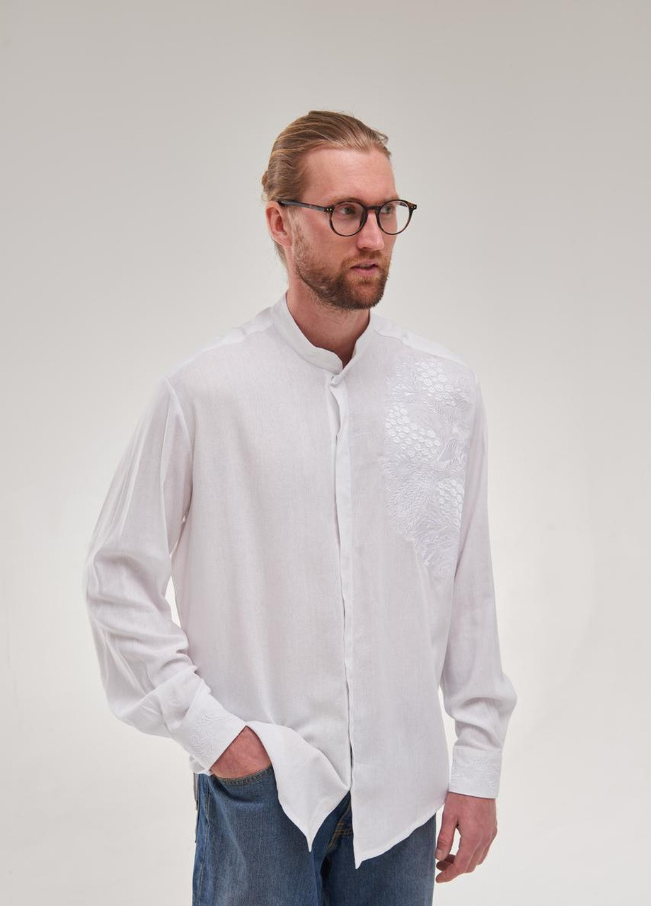 Біла чоловіча вишиванка "петриківська" MEREZHKA бавовна (259297830)